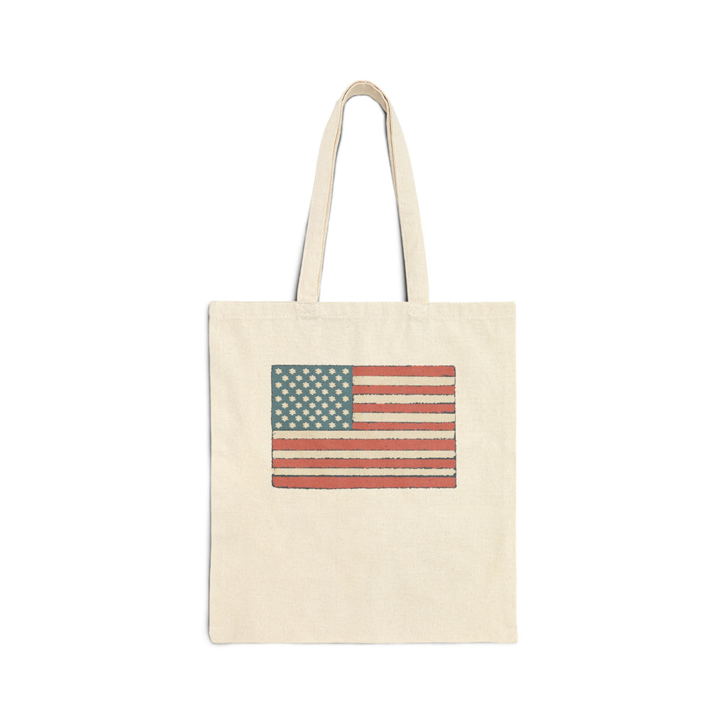 Tote Bag — Vintage American Flag Cotton Canvas Tote (Patriotic, 4th of July)