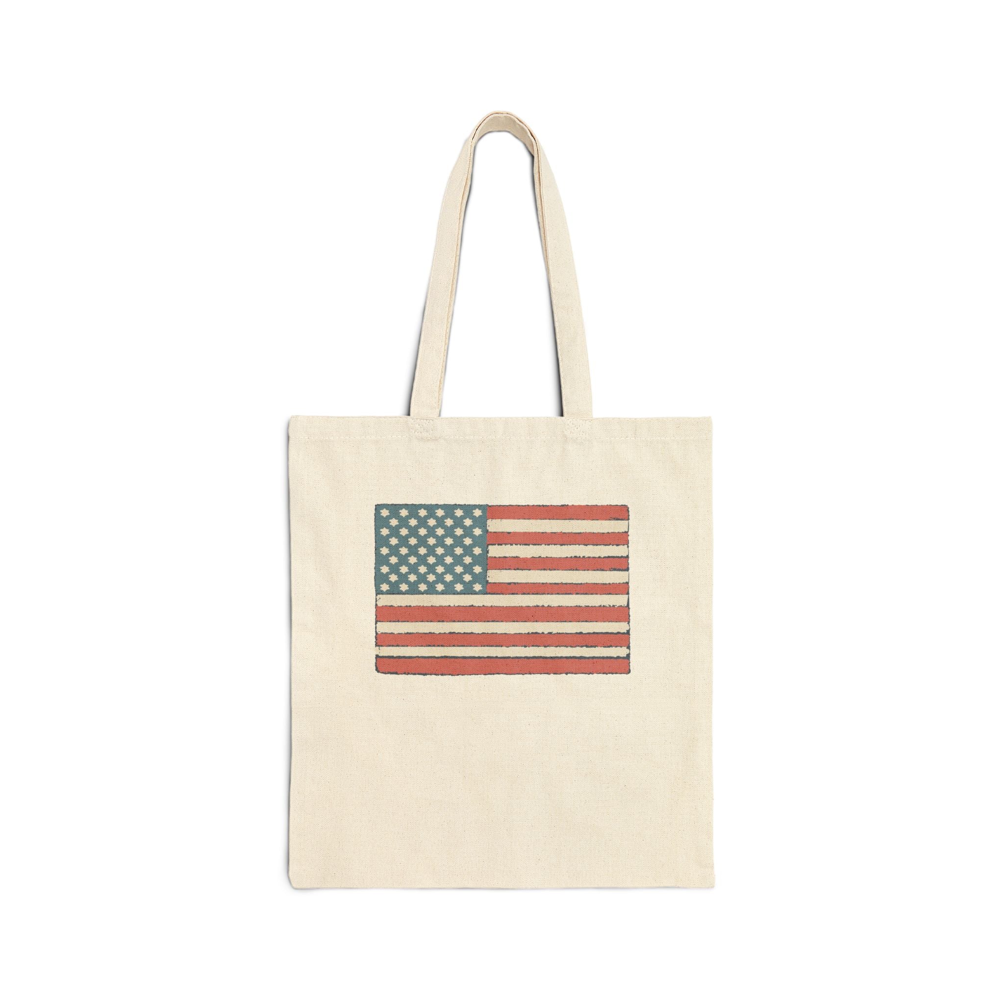 Tote Bag — Vintage American Flag Cotton Canvas Tote (Patriotic, 4th of July)