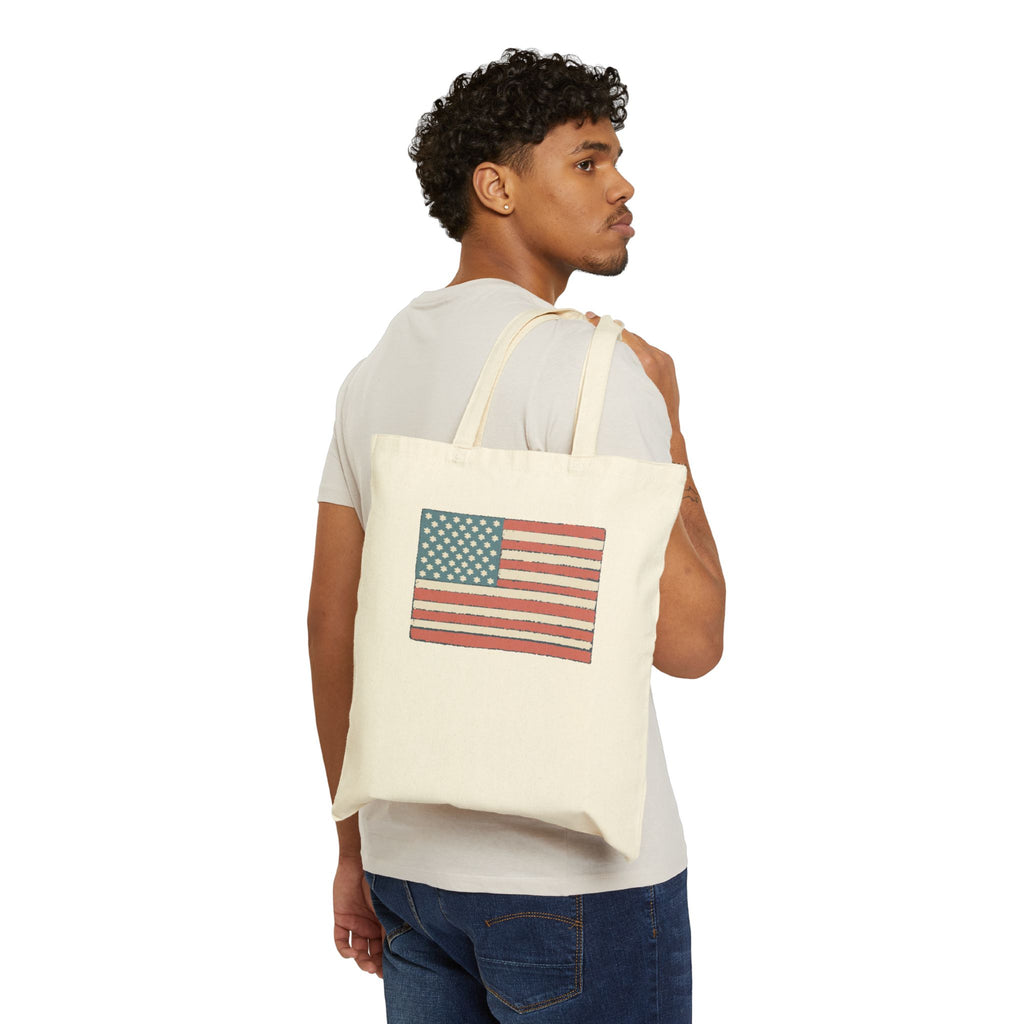 Tote Bag — Vintage American Flag Cotton Canvas Tote (Patriotic, 4th of July)